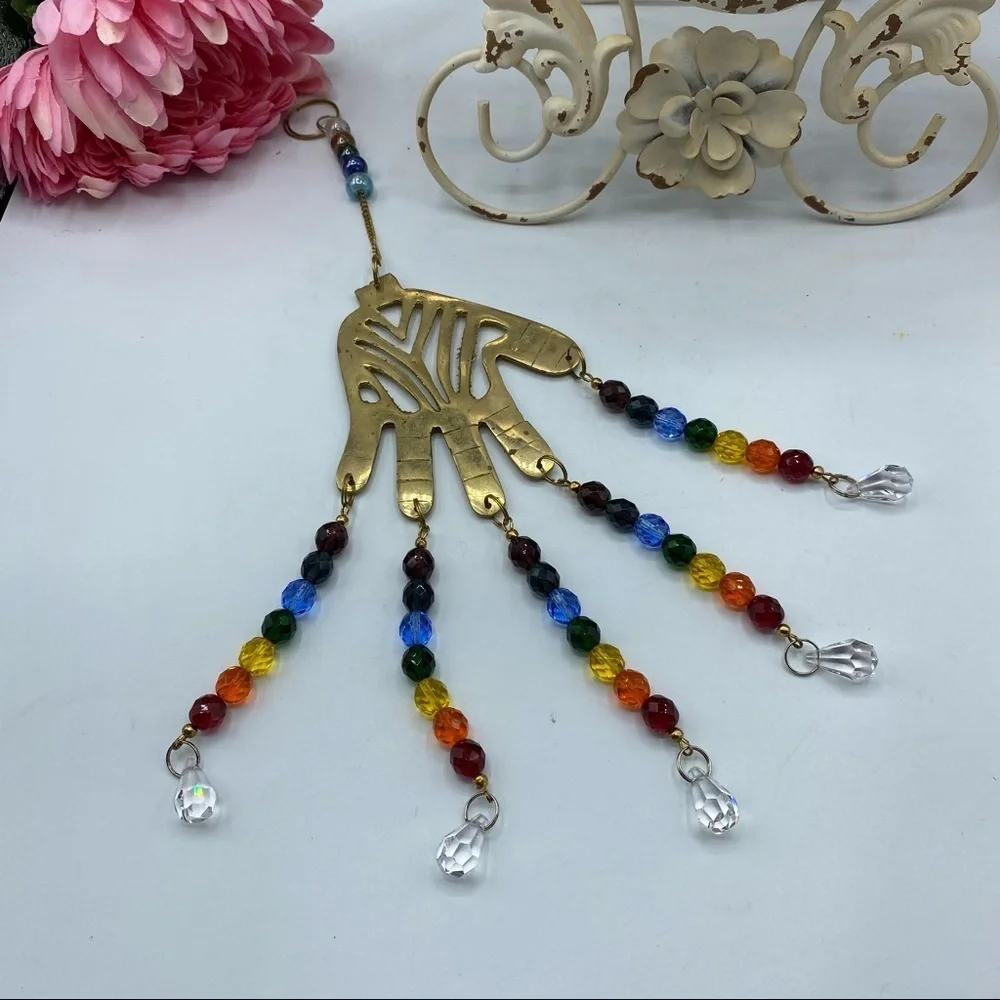 Hansa Brass Keychain Rainbow Beads